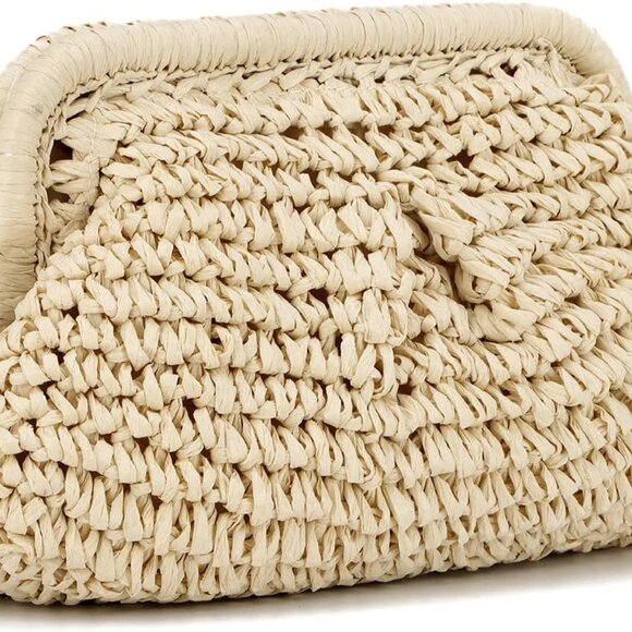 Straw Dumpling Clutch Bag - Woven Straw Tote Clutch Purse for Women - Summer Bea